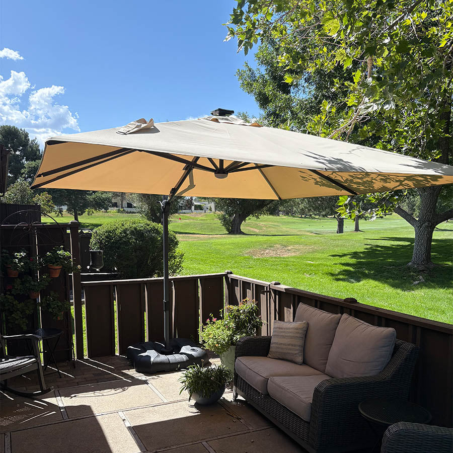 PURPLE LEAF Ombrellone da Giardino Ombrellone Quadrato Girevole con Rotazione a 360 gradi per esterno con luci ,Con Base