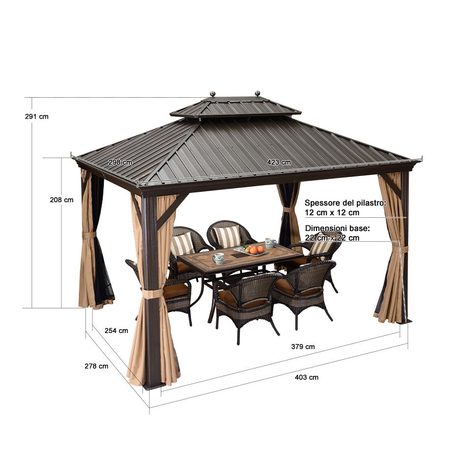 PURPLE LEAF Alluminio Gazebo da Giardino da Esterno Terrazzo Resistente con Zanzariera Tetto In Acciaio Zincato Bronzo