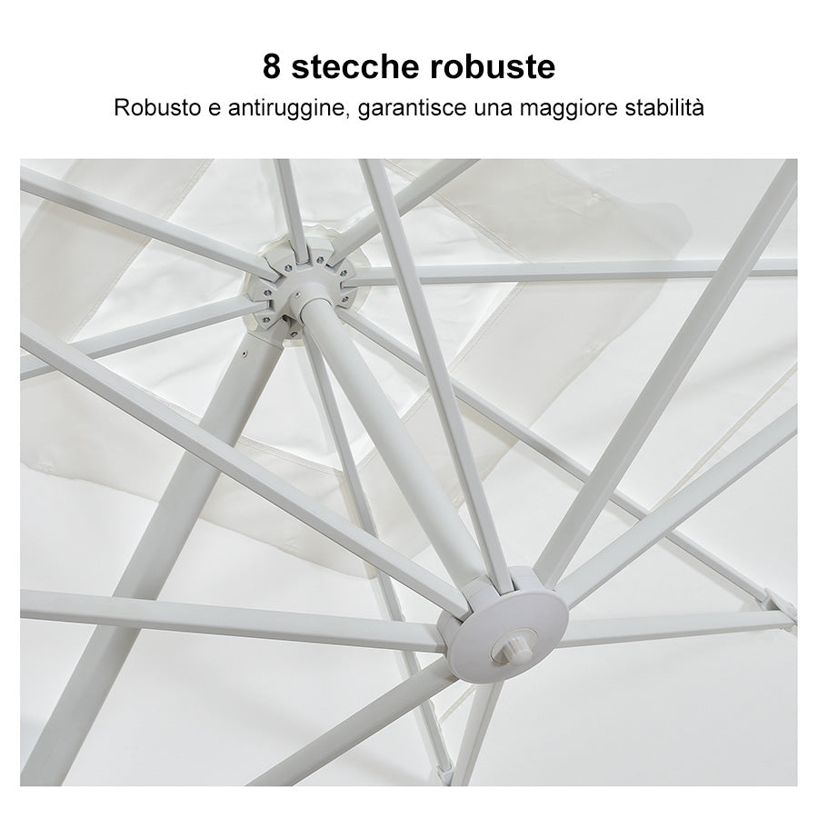 PURPLE LEAF Ombrellone da Giardino Bianco, Grande e Conveniente ,con Base