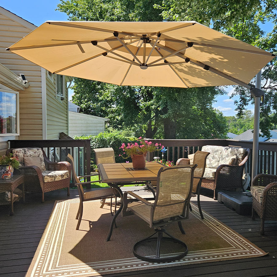 PURPLE LEAF Ombrellone Rotondo da Giardino , Doppio Top e Luci