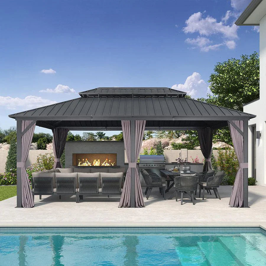 PURPLE LEAF Alluminio Gazebo Tetto Doppio in Acciaio Galvanizzato Zanzariere e Tende,Grigio con Ottimo Rapporto Qualità-Prezzo