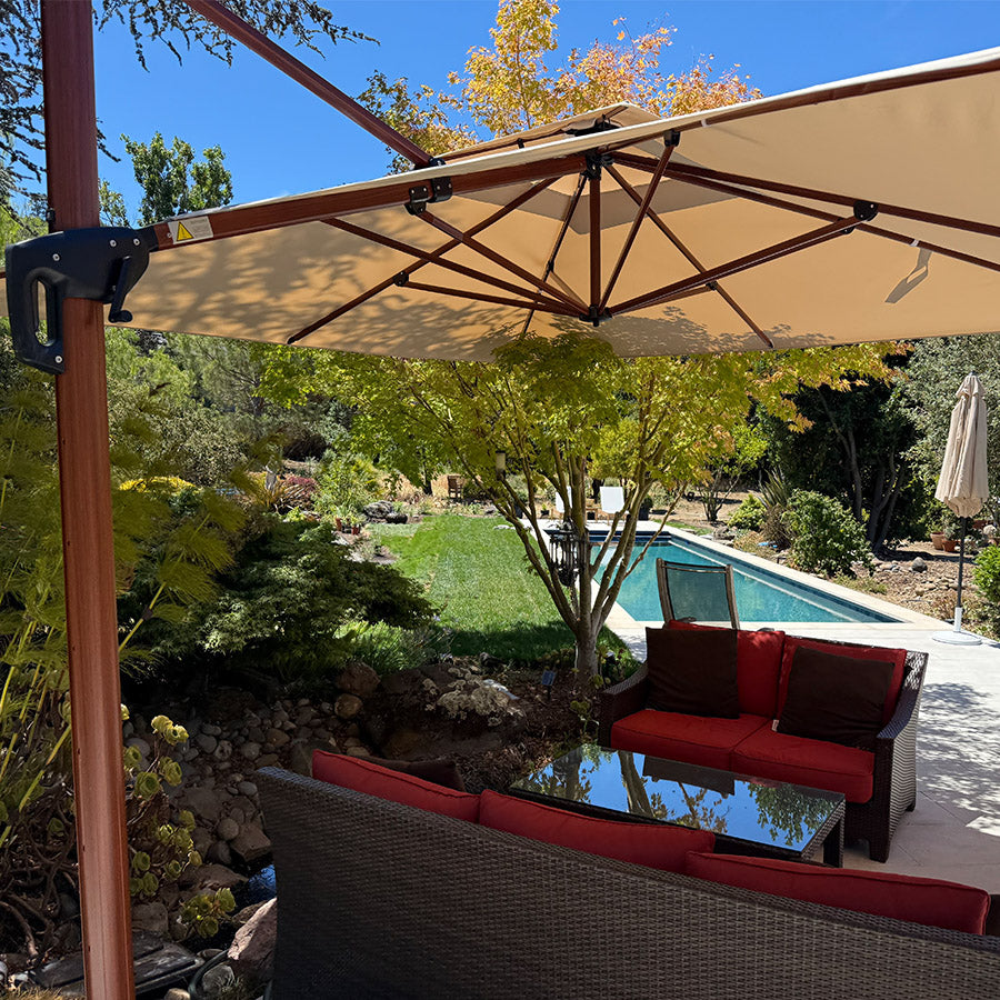 PURPLE LEAF Ombrellone in Alluminio Rettangolare Doppio Top in colore legno