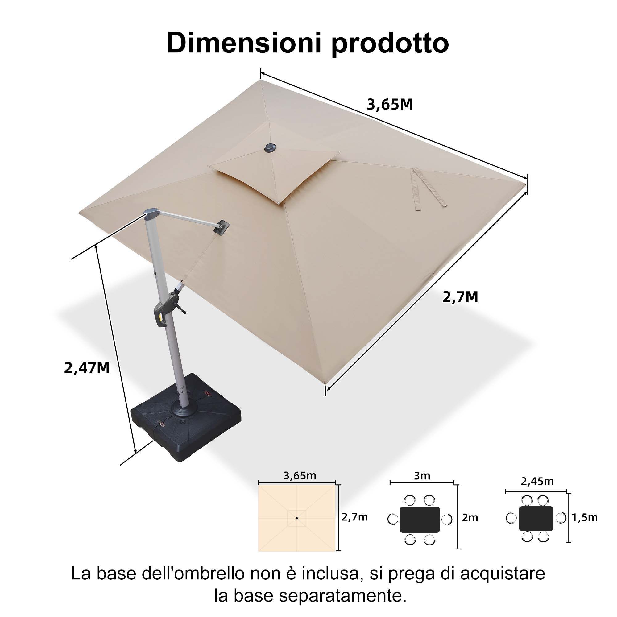 PURPLE LEAF Ombrellone Classico da Giardino Rettangolare con Doppia Top e Rotazione a 360 Gradi