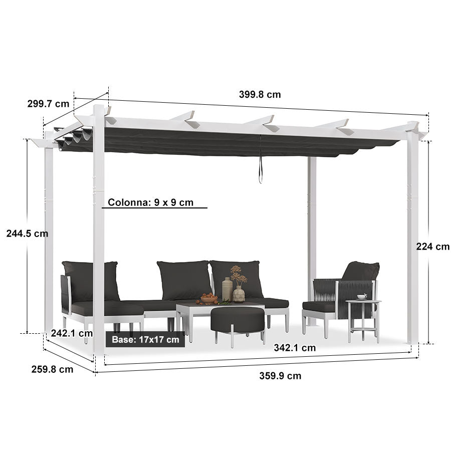 PURPLE LEAF Pergola Retrattile da Esterno con Doppio Parasole in Alluminio Resistente Bianco per Patio Terrazza Giardino Moderno