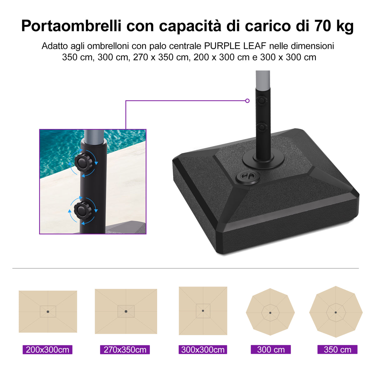 PURPLE LEAF Base per Ombrellone ,per Ombrellone con Palo Centrale ZY03-MLBASE-45
