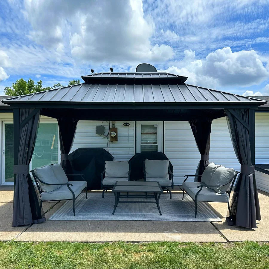 PURPLE LEAF Alluminio Gazebo Tetto Doppio in Acciaio Galvanizzato Zanzariere e Tende,Grigio con Ottimo Rapporto Qualità-Prezzo