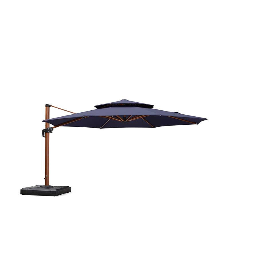 PURPLE LEAF Ombrellone Doppio Top rotondo in alluminio colore legno