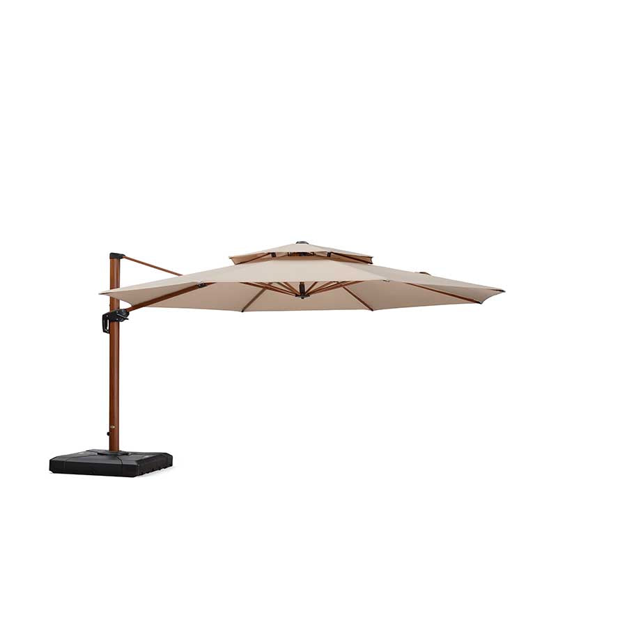 PURPLE LEAF Ombrellone Doppio Top rotondo in alluminio colore legno