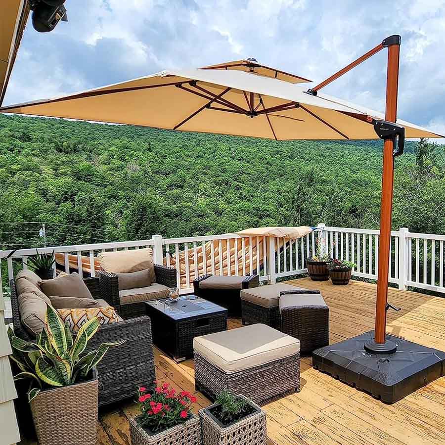 PURPLE LEAF Ombrellone in Alluminio Rettangolare Doppio Top in colore legno,Con Base