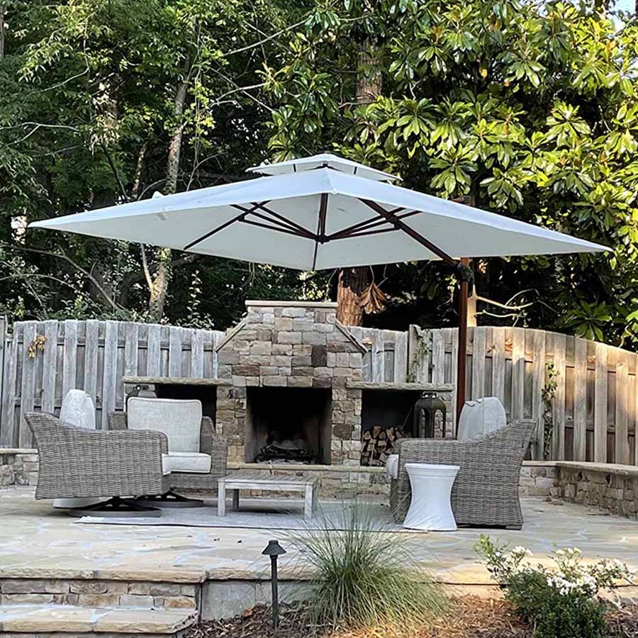 PURPLE LEAF Ombrellone in Alluminio Quadrato Doppio Top in colore legno