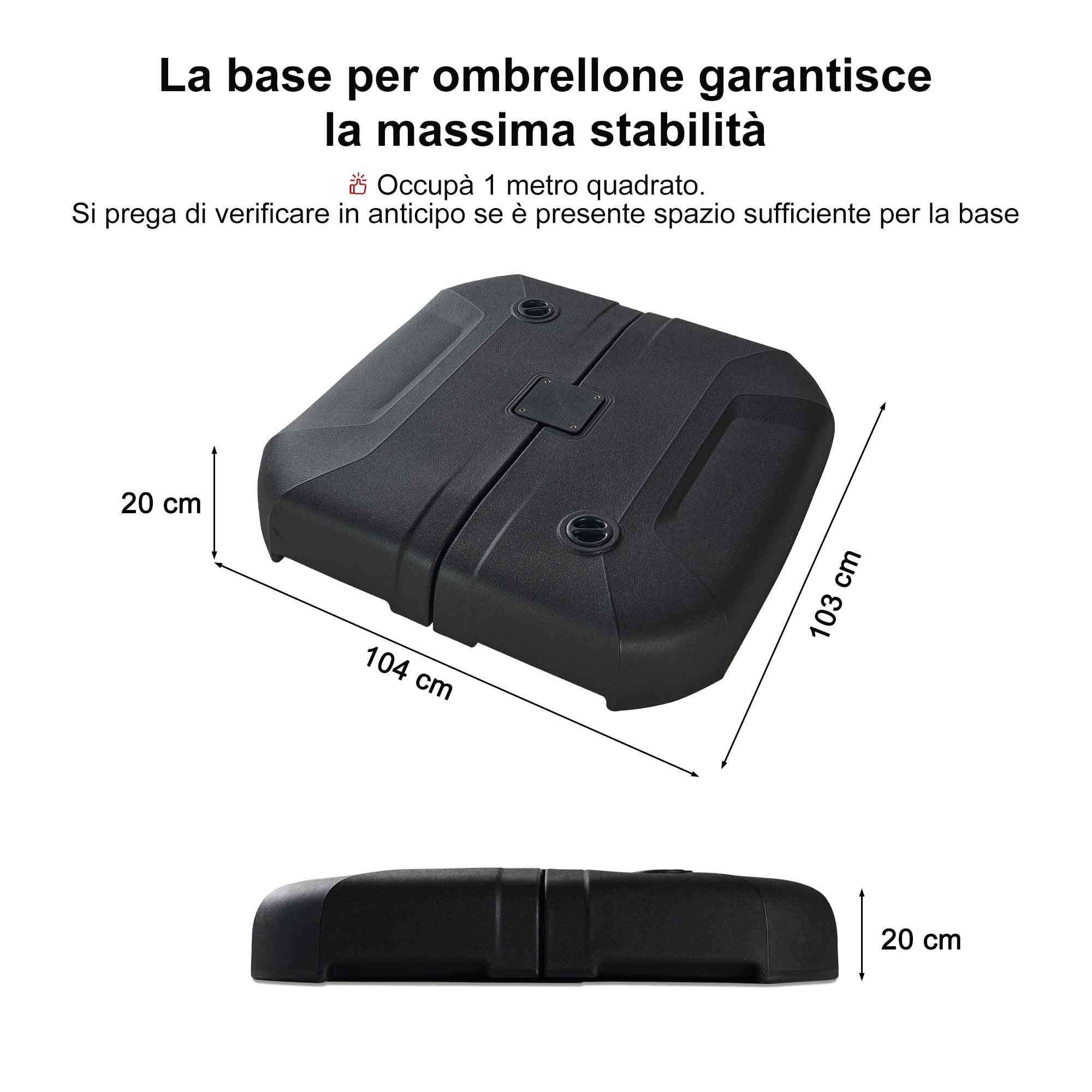 PURPLE LEAF Base per ombrellone supporto per ombrellone a braccio laterale per ombrellone grande riempibile con acqua o sabbia peso base 150 kg nero