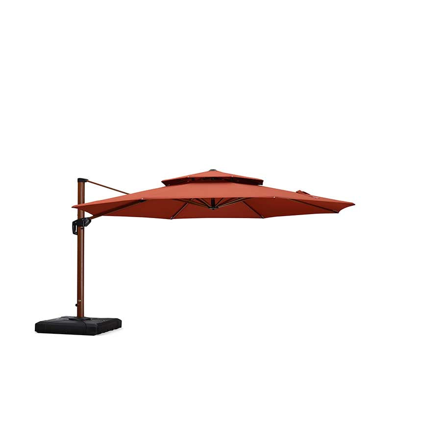 PURPLE LEAF Ombrellone Doppio Top rotondo in alluminio colore legno