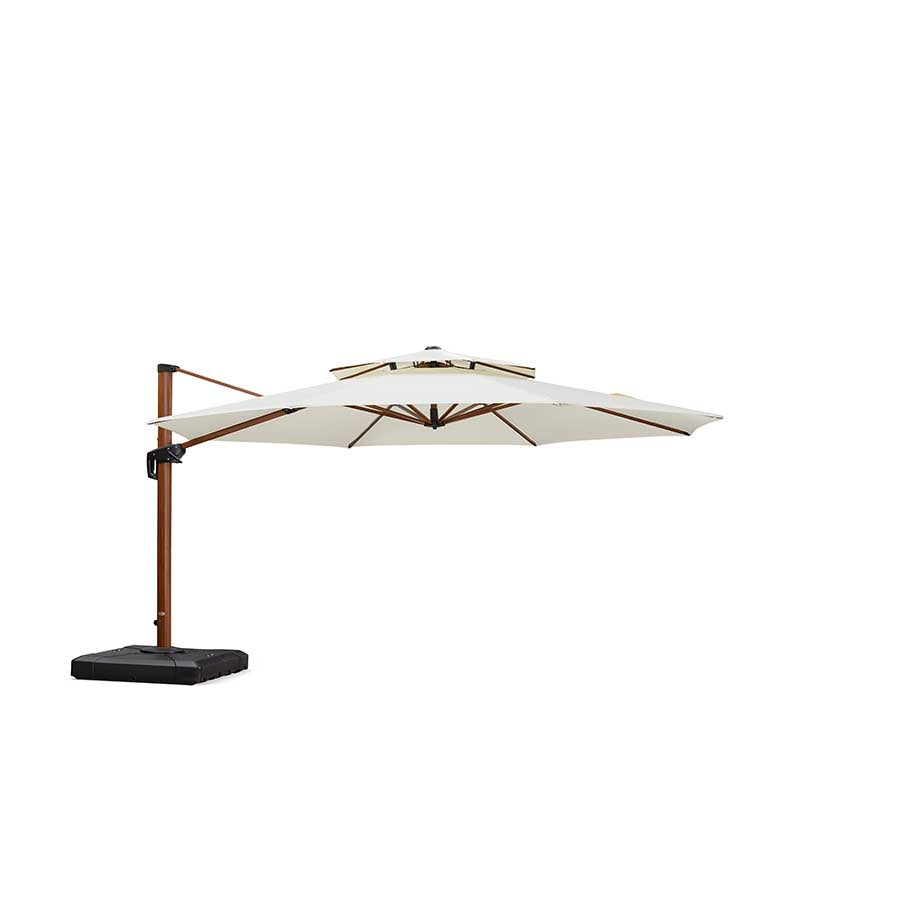 PURPLE LEAF Ombrellone Doppio Top rotondo in alluminio colore legno