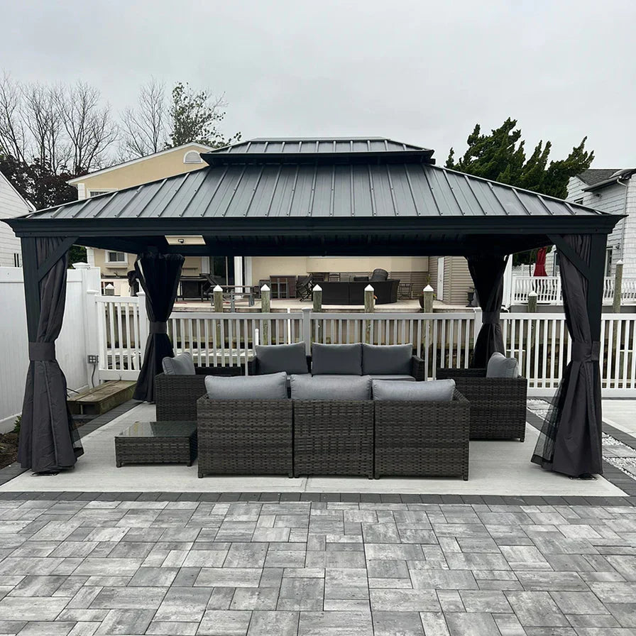 PURPLE LEAF Alluminio Gazebo Tetto Doppio in Acciaio Galvanizzato Zanzariere e Tende,Grigio con Ottimo Rapporto Qualità-Prezzo