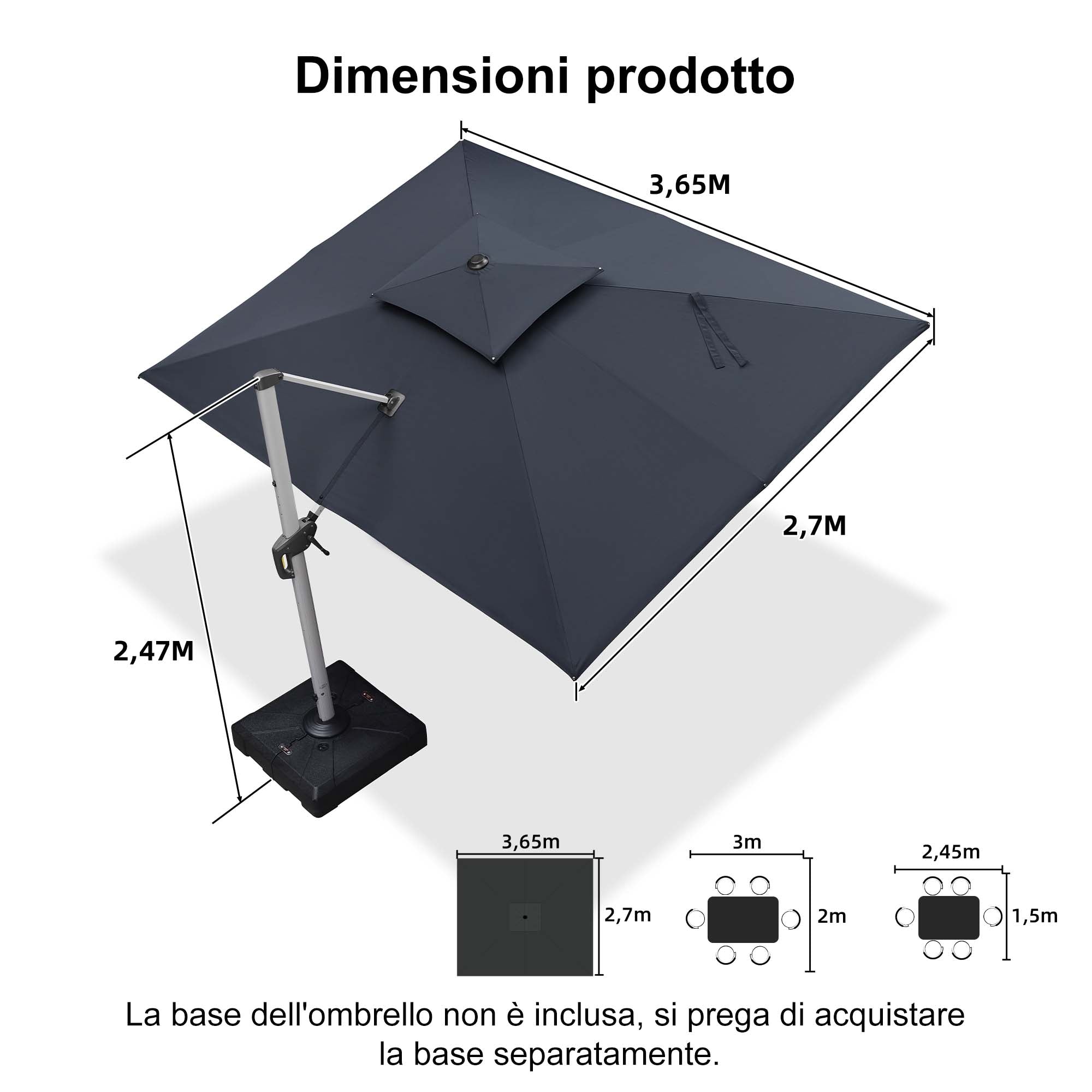 PURPLE LEAF Ombrellone Classico da Giardino Rettangolare con Doppia Top e Rotazione a 360 Gradi