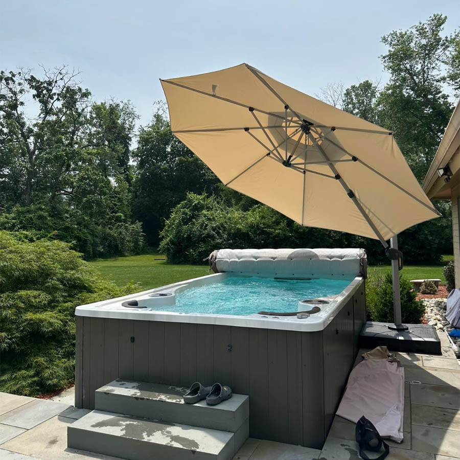 PURPLE LEAF Ombrellone Classico da Giardino Rotondo con Doppia Top e Rotazione a 360 Gradi ,con Base