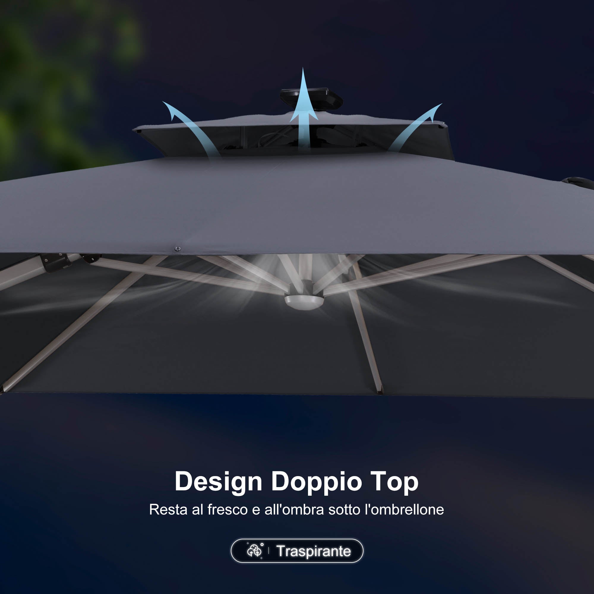 PURPLE LEAF Ombrellone Quadrati da Giardino con Doppio Top e luci ,con Base