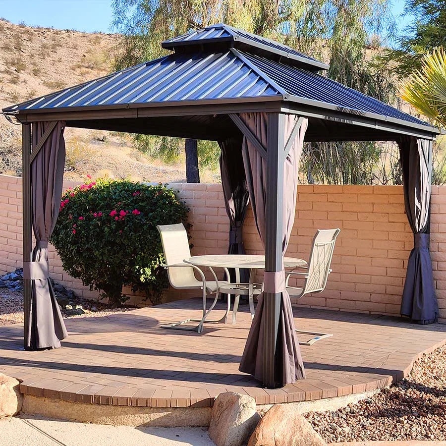 PURPLE LEAF Alluminio Gazebo Tetto Doppio in Acciaio Galvanizzato Zanzariere e Tende,Grigio con Ottimo Rapporto Qualità-Prezzo