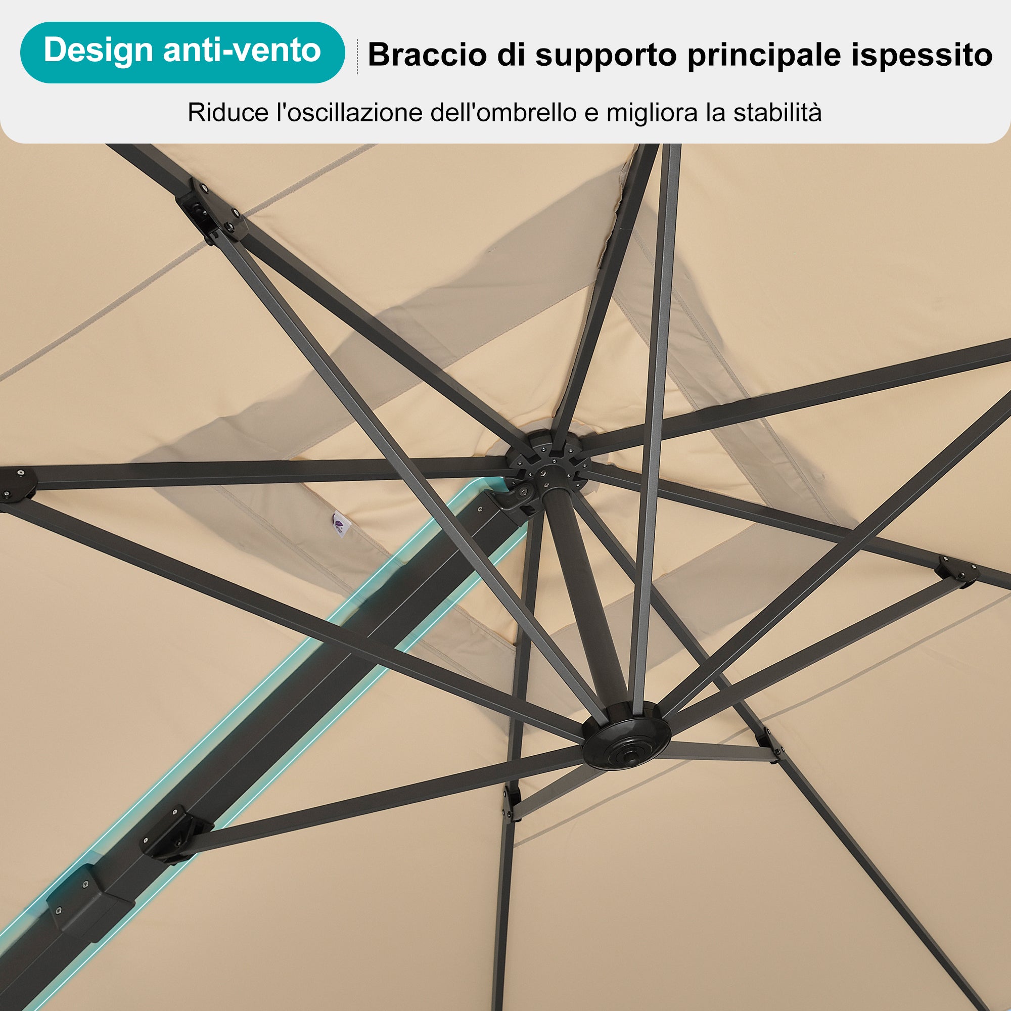 PURPLE LEAF Grande Ombrellone da Giardino in Alluminio,Rotazione a 360° e 5 livelli di Regolazione dell'altezza