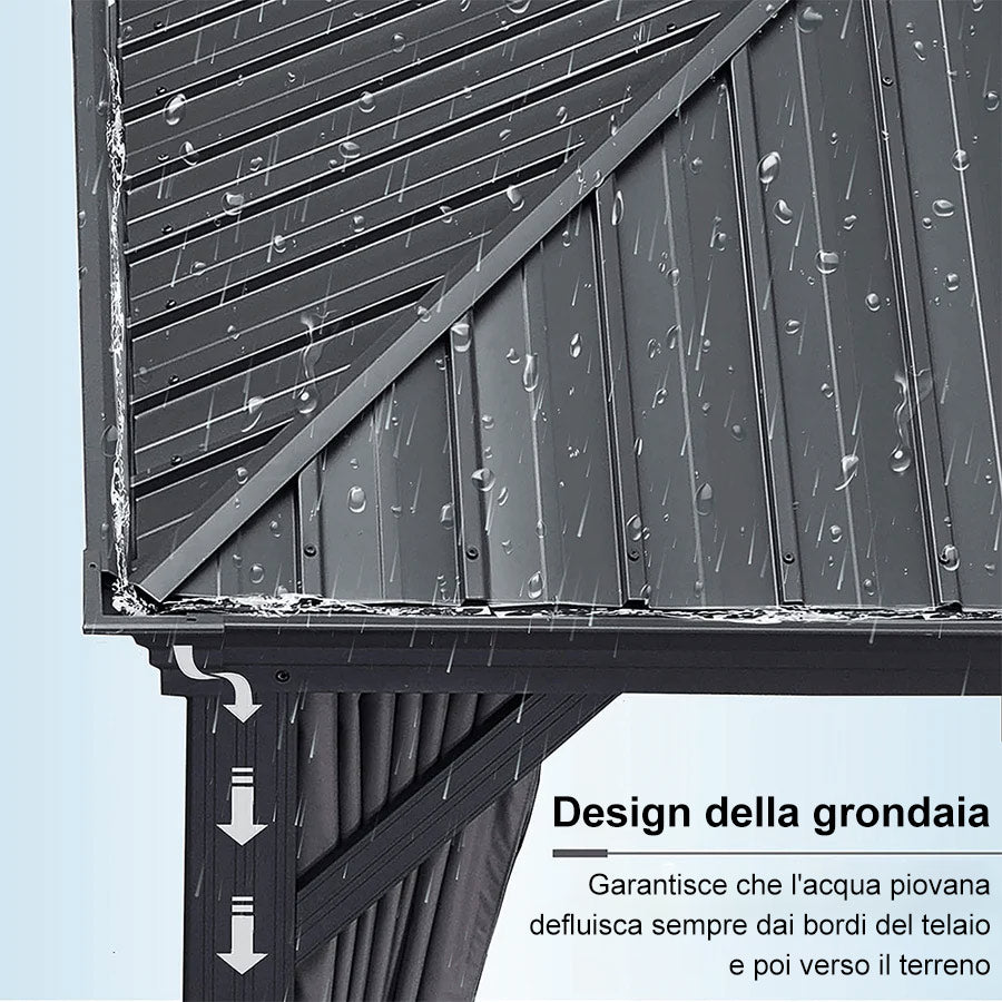 PURPLE LEAF Alluminio Gazebo Giardino con Zanzariere e Tende Tetto Doppio in Acciaio Galvanizzato, Grigio