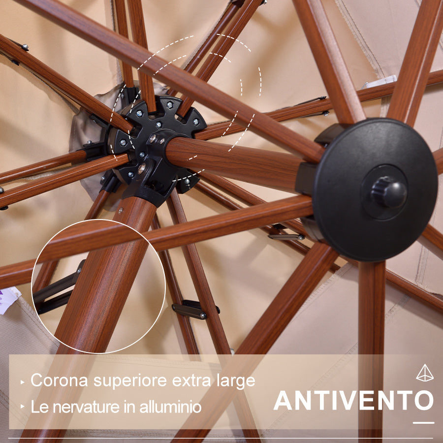 PURPLE LEAF Ombrellone Doppio Top rotondo in alluminio colore legno