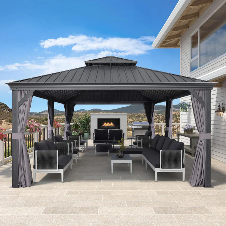PURPLE LEAF Alluminio Gazebo Tetto Doppio in Acciaio Galvanizzato Zanzariere e Tende,Grigio con Ottimo Rapporto Qualità-Prezzo
