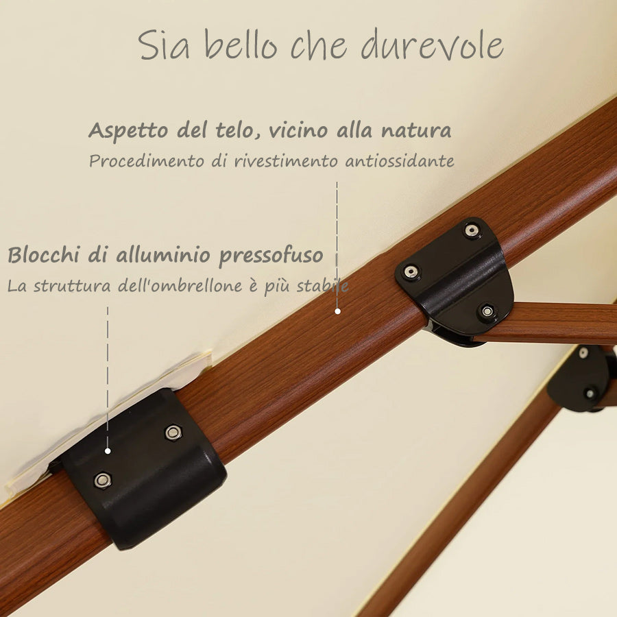 PURPLE LEAF Ombrellone in Alluminio Rettangolare Doppio Top in colore legno