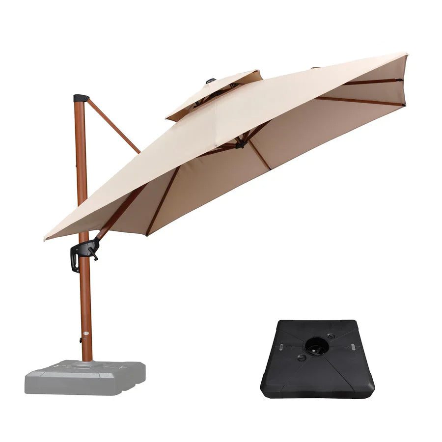 PURPLE LEAF Ombrellone in Alluminio Quadrato Doppio Top in colore legno ,con Base