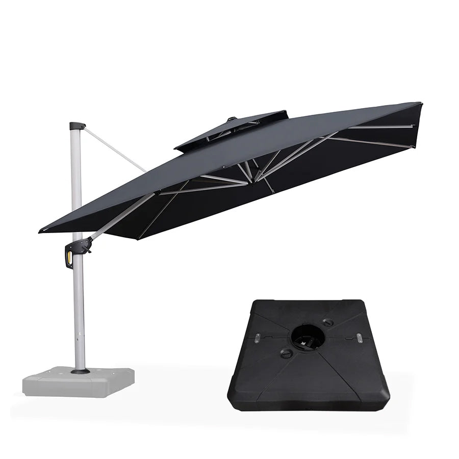 PURPLE LEAF Ombrellone Classico da Giardino Quadrato con Doppia Top e Rotazione a 360 Gradi ,con Base