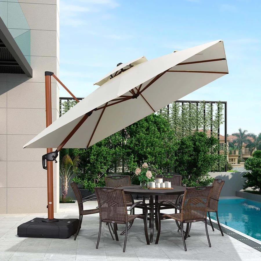 PURPLE LEAF Ombrellone in Alluminio Quadrato Doppio Top in colore legno