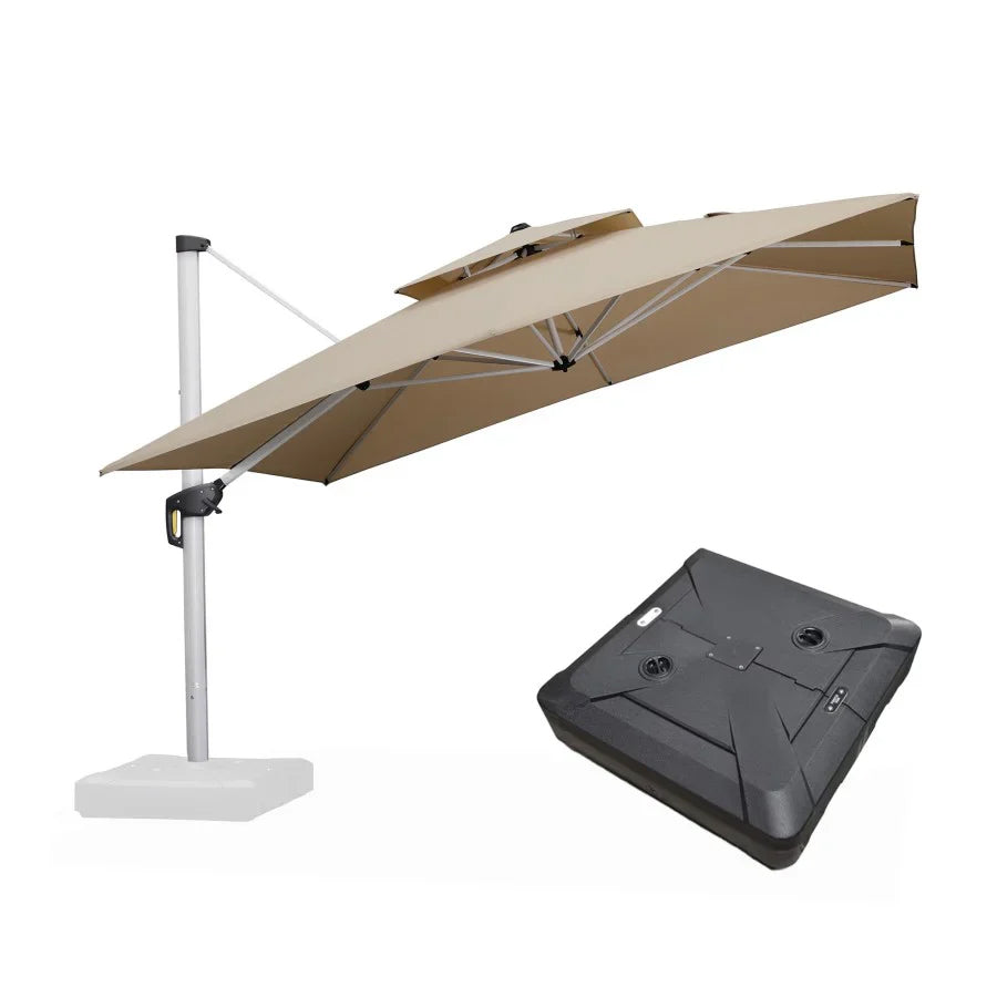 PURPLE LEAF Ombrellone Classico da Giardino Quadrato con Doppia Top e Rotazione a 360 Gradi ,con Base