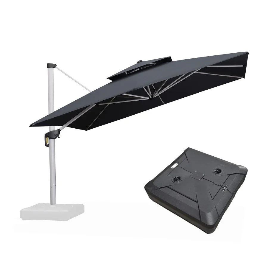 PURPLE LEAF Ombrellone Classico da Giardino Quadrato con Doppia Top e Rotazione a 360 Gradi ,con Base