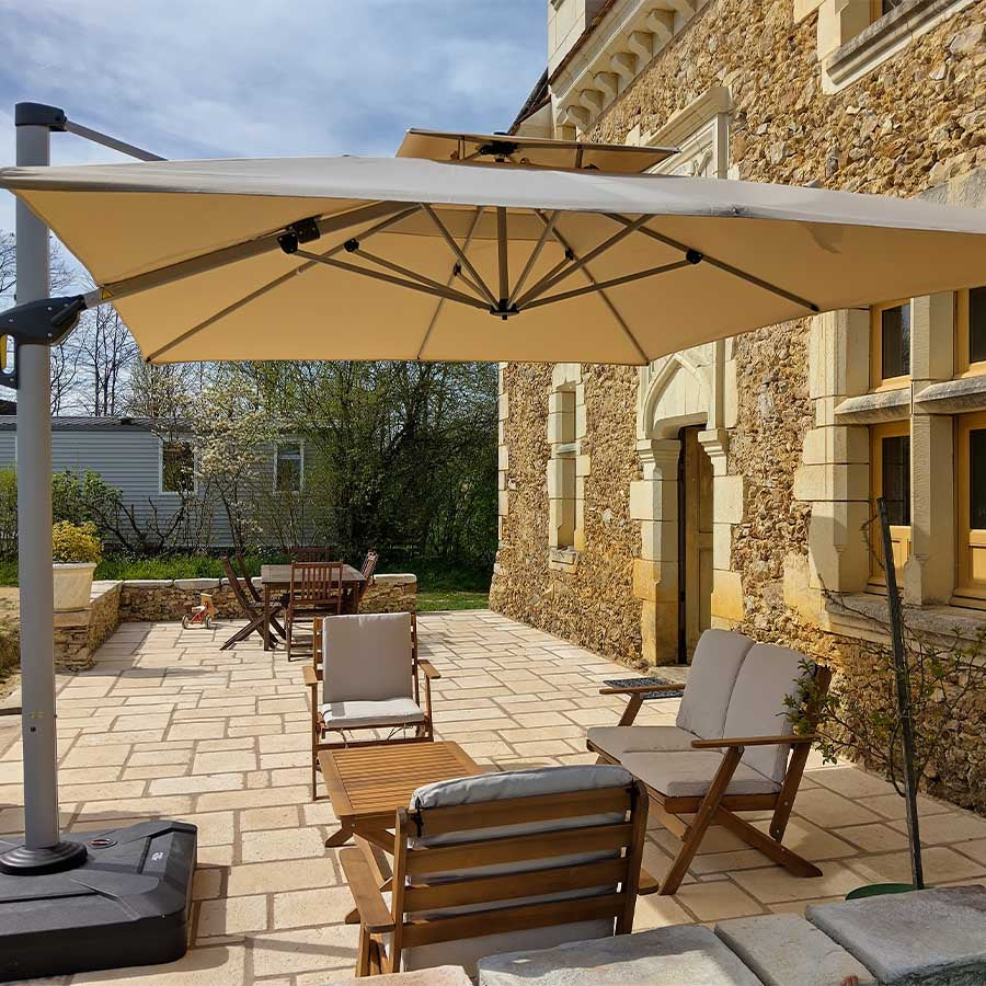 PURPLE LEAF Ombrellone Classico da Giardino Quadrato con Doppia Top e Rotazione a 360 Gradi