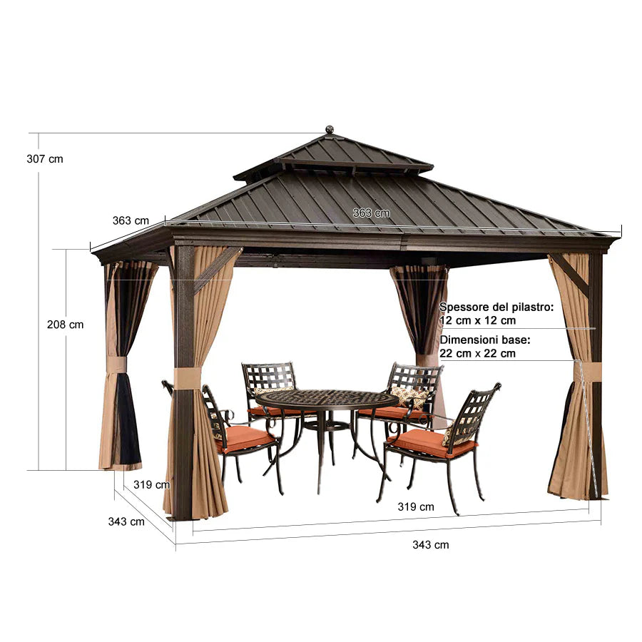 PURPLE LEAF Gazebo da Giardino con Tetto Rigido Doppio Tetto Bronzo, Pergola in Alluminio con Catena Luminosa Bianco Latte