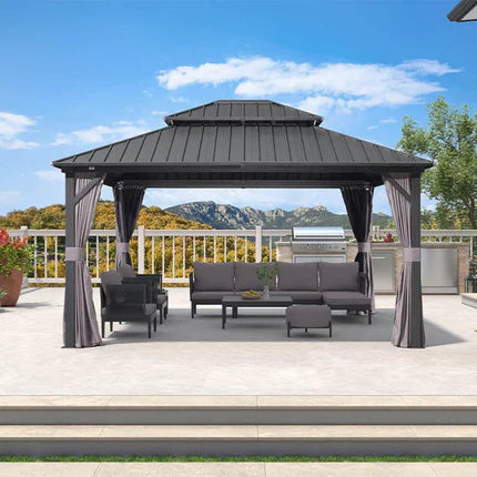 PURPLE LEAF Alluminio Gazebo Tetto Doppio in Acciaio Galvanizzato Zanzariere e Tende,Grigio con Ottimo Rapporto Qualità-Prezzo