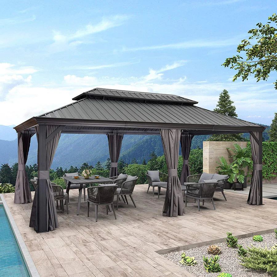 PURPLE LEAF Alluminio Gazebo Tetto Doppio in Acciaio Galvanizzato Zanzariere e Tende,Grigio con Ottimo Rapporto Qualità-Prezzo