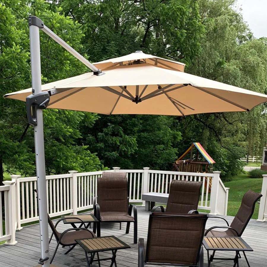 PURPLE LEAF Ombrellone Classico da Giardino Rotondo con Doppia Top e Rotazione a 360 Gradi ,con Base