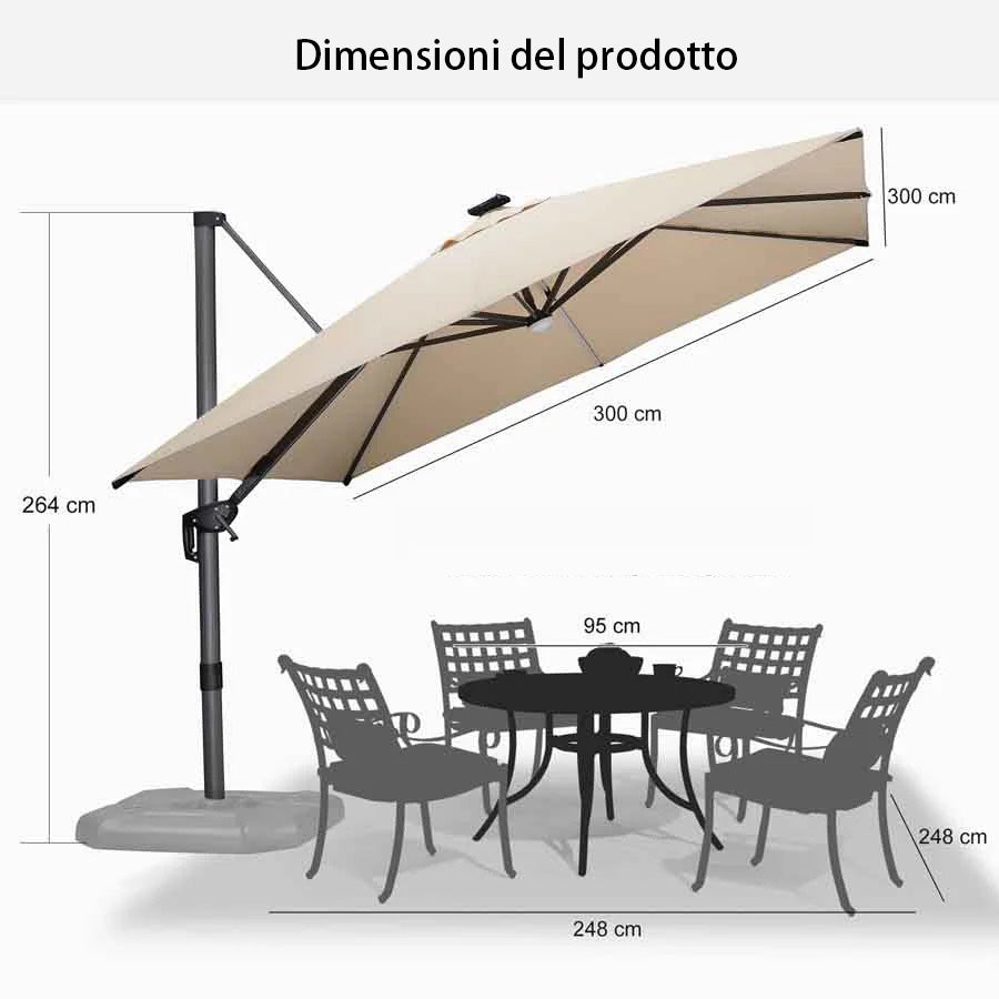 PURPLE LEAF Ombrellone da Giardino LED Quadrato 300x300 cm, Inclinabile e Girevole a 360° per Terrazza e Piscina