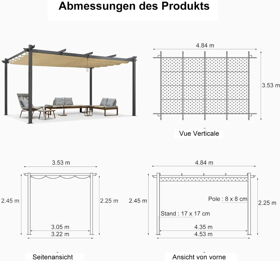 PURPLE LEAF Pergola Alluminio Pergolato da Giardino con Tetto ha Scomparsa Per Giardino Pergolati Terrazzo