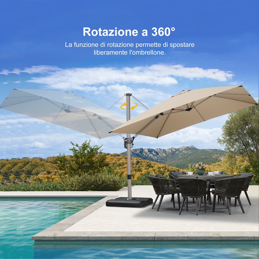 PURPLE LEAF Deluxe - Ombrellone in Alluminio Rettangolare da Esterno, Elegante, Antivento e Regolabile