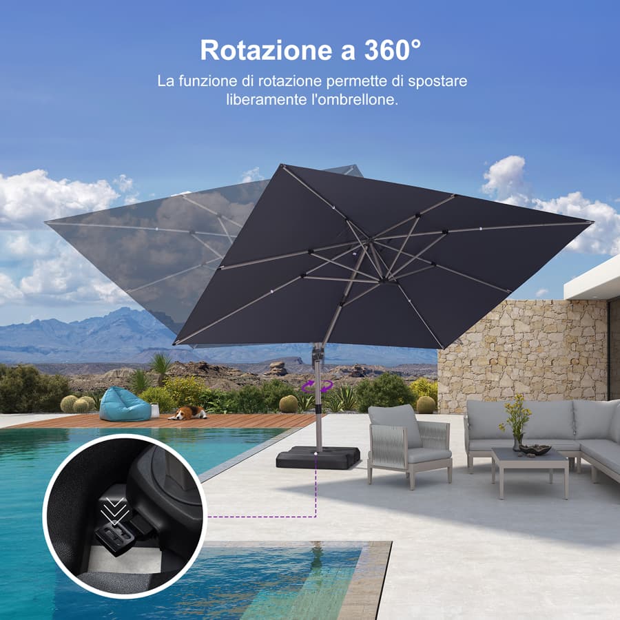 PURPLE LEAF Deluxe - Ombrellone in Alluminio Rettangolare da Esterno, Elegante, Antivento e Regolabile