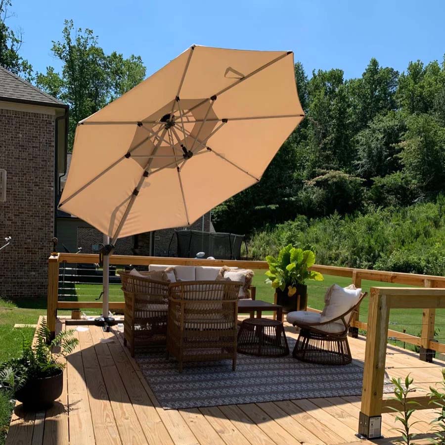 PURPLE LEAF Ombrellone Classico da Giardino Rotondo con Doppia Top e Rotazione a 360 Gradi ,con Base