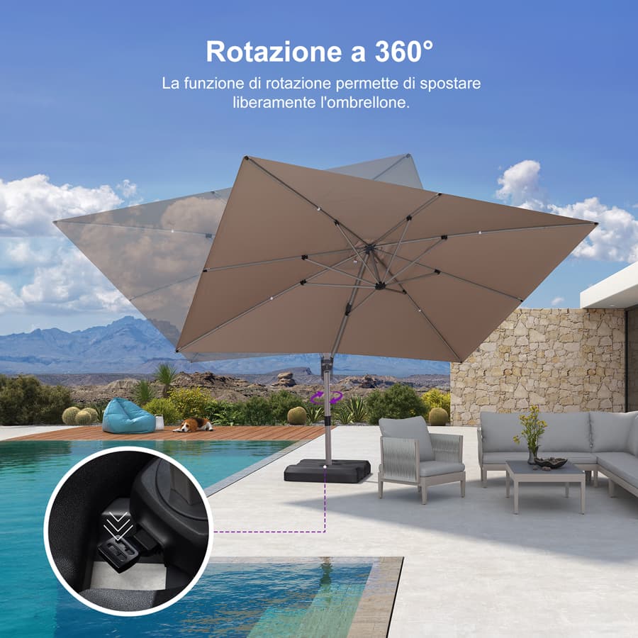 PURPLE LEAF Deluxe - Ombrellone in Alluminio Rettangolare da Esterno, Elegante, Antivento e Regolabile