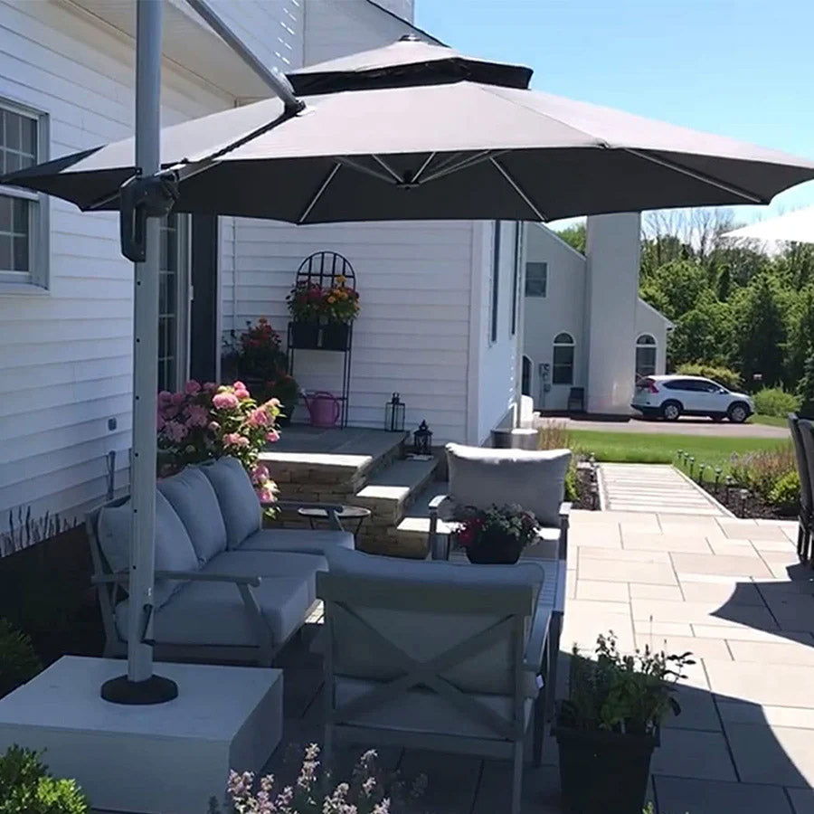 PURPLE LEAF Ombrellone Classico da Giardino Rotondo con Doppia Top e Rotazione a 360 Gradi ,con Base