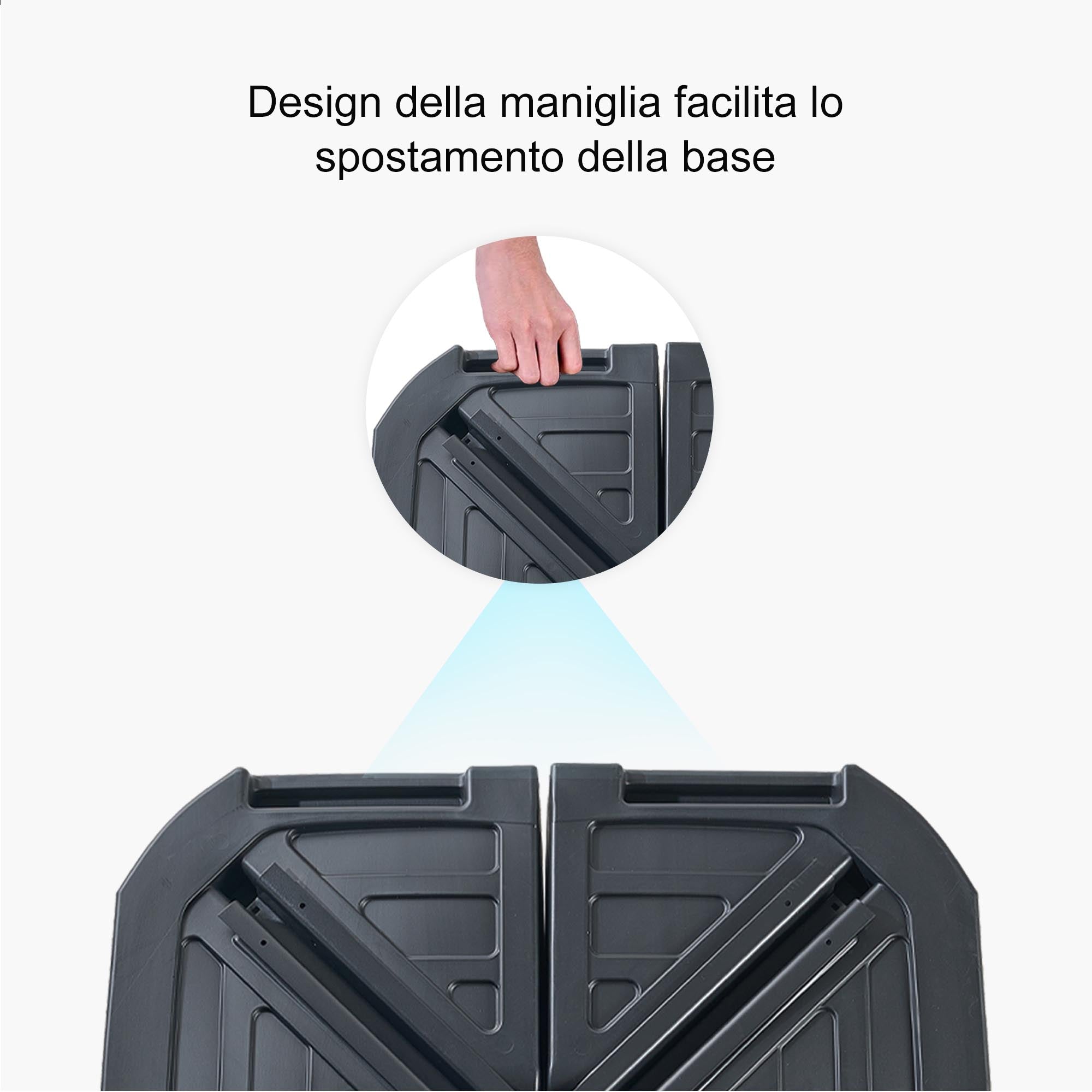 PURPLE LEAF Base per ombrellone supporto per ombrellone a braccio laterale per ombrellone grande riempibile con acqua o sabbia peso base 150 kg nero