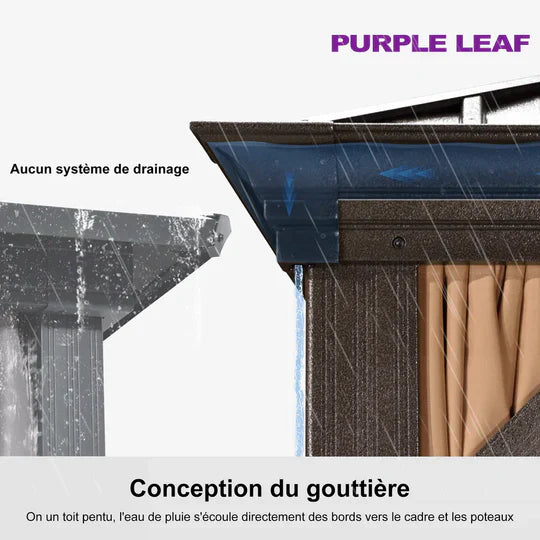PURPLE LEAF Gazebo da Giardino con Tetto Rigido Doppio Tetto Bronzo, Pergola in Alluminio con Catena Luminosa Bianco Latte