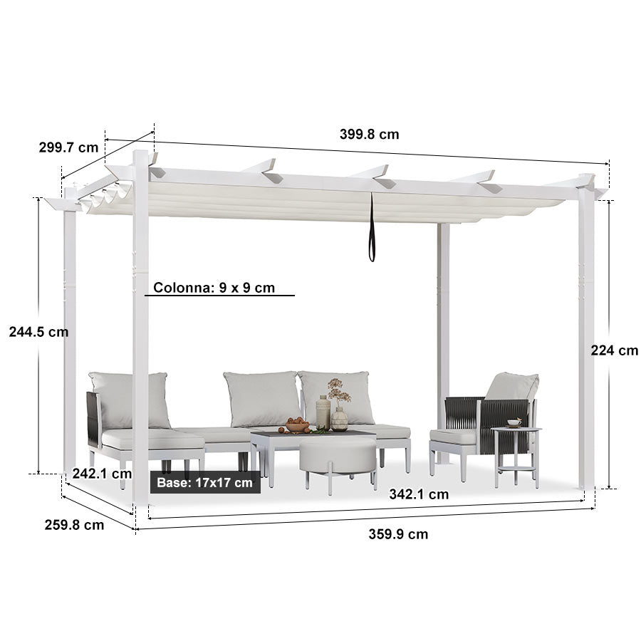 PURPLE LEAF Pergola Retrattile da Esterno con Doppio Parasole in Alluminio Resistente Bianco per Patio Terrazza Giardino Moderno