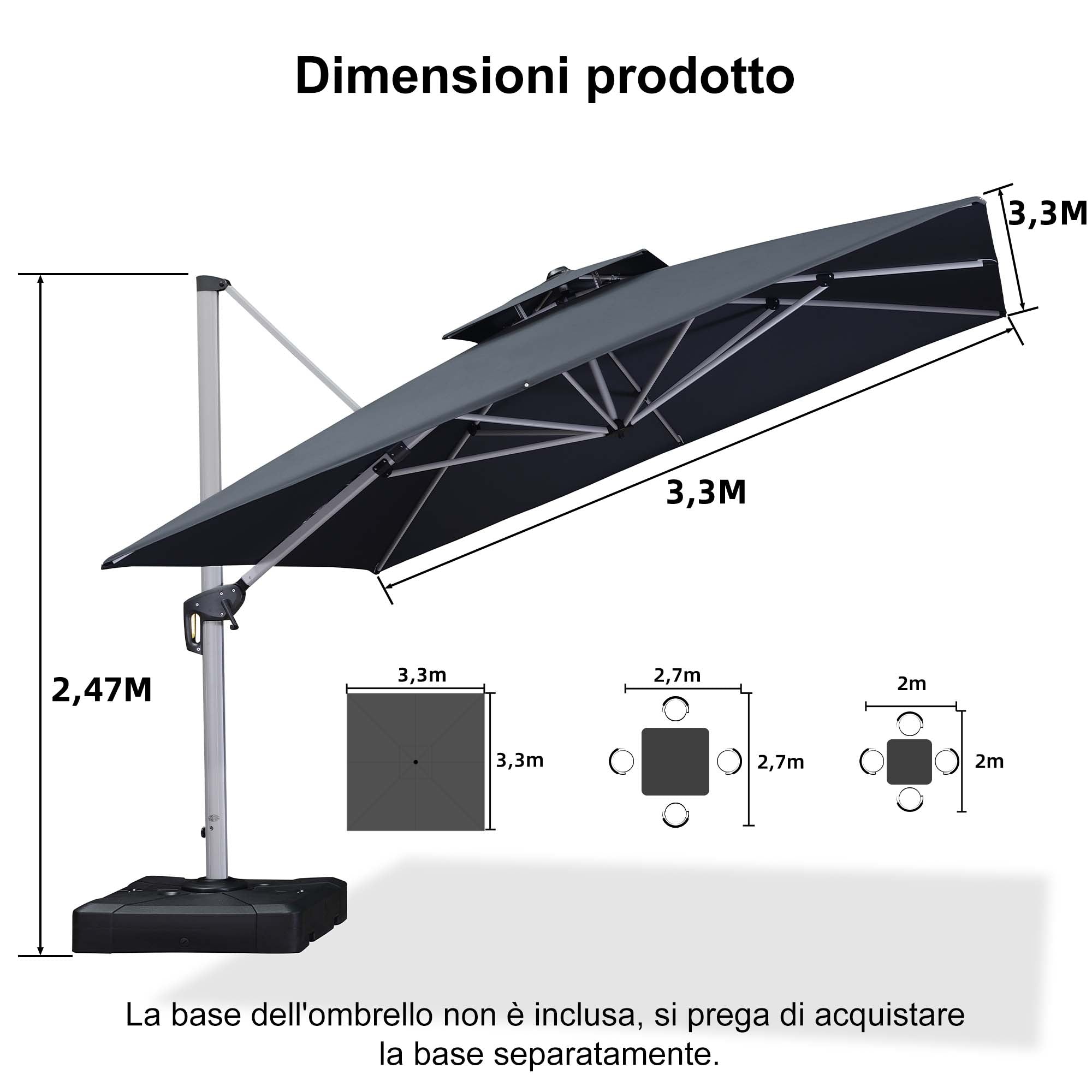 PURPLE LEAF Ombrellone Classico da Giardino Quadrato con Doppia Top e Rotazione a 360 Gradi