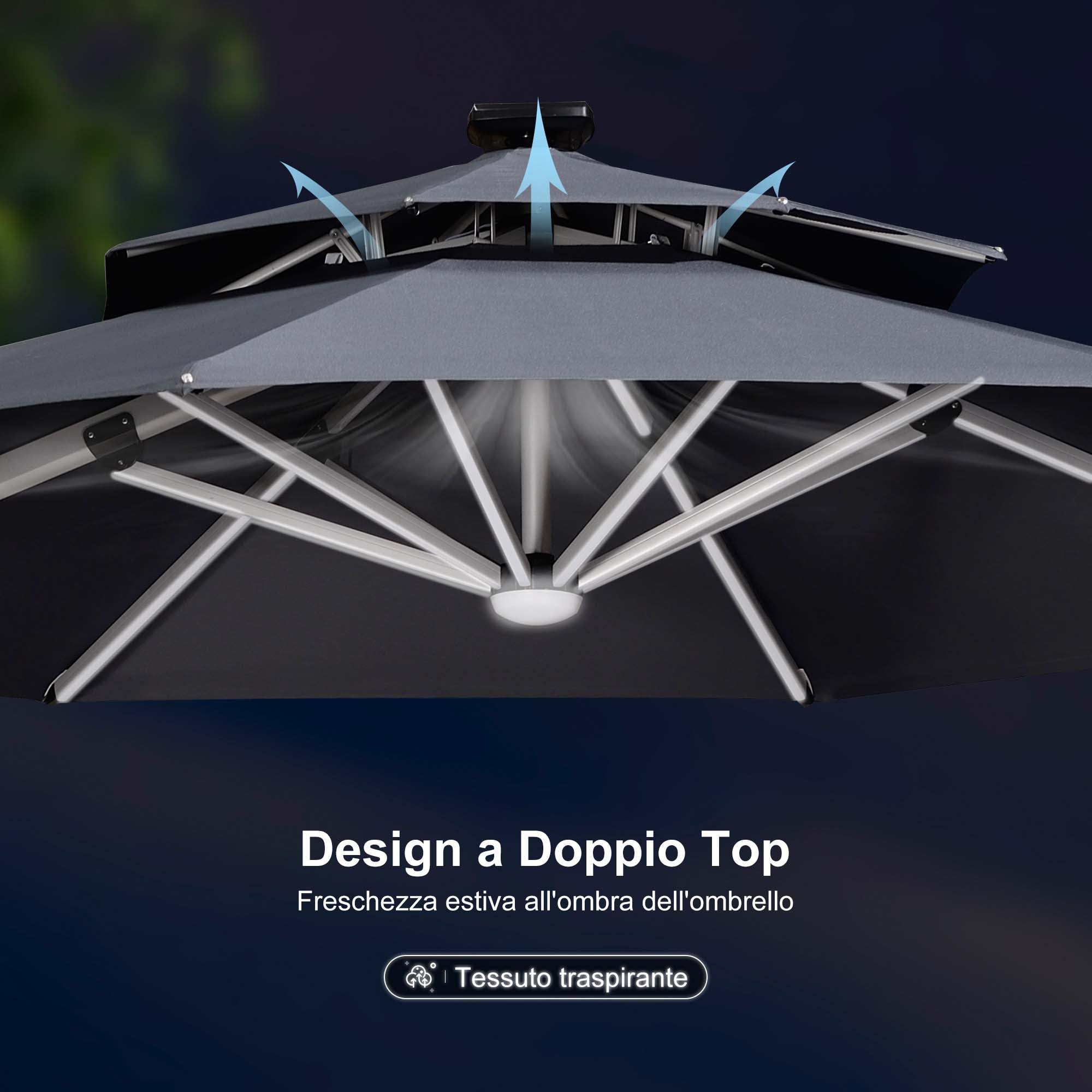 PURPLE LEAF Ombrellone Rotondo da Giardino , Doppio Top e Luci