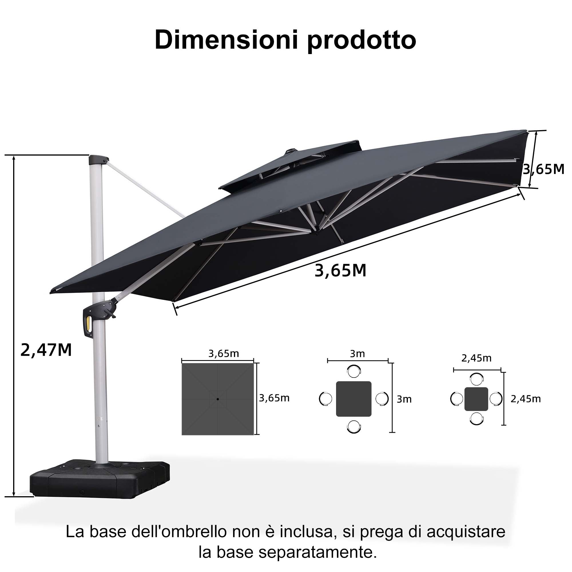 PURPLE LEAF Ombrellone Classico da Giardino Quadrato con Doppia Top e Rotazione a 360 Gradi